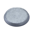 open pot of metallic silver face paint