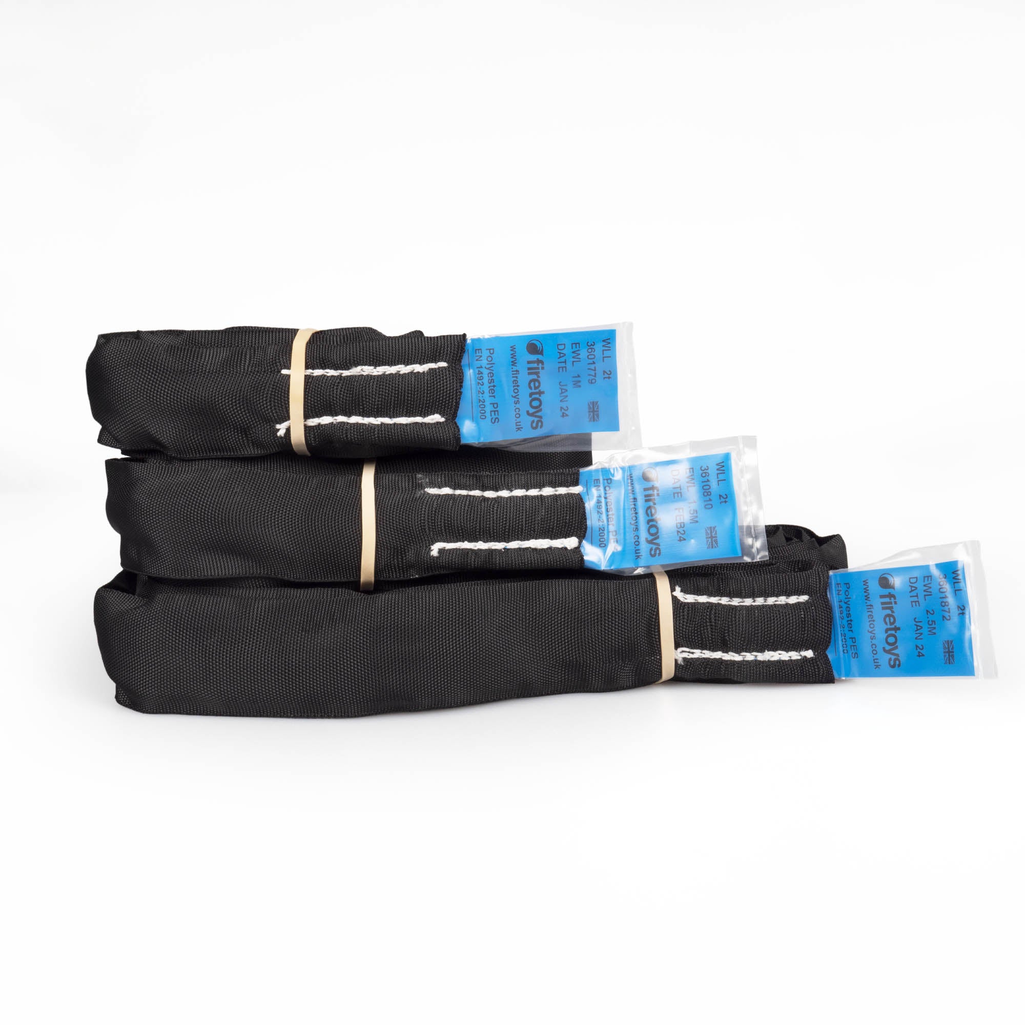 Polyester strop 3 sizes laying on top of each other