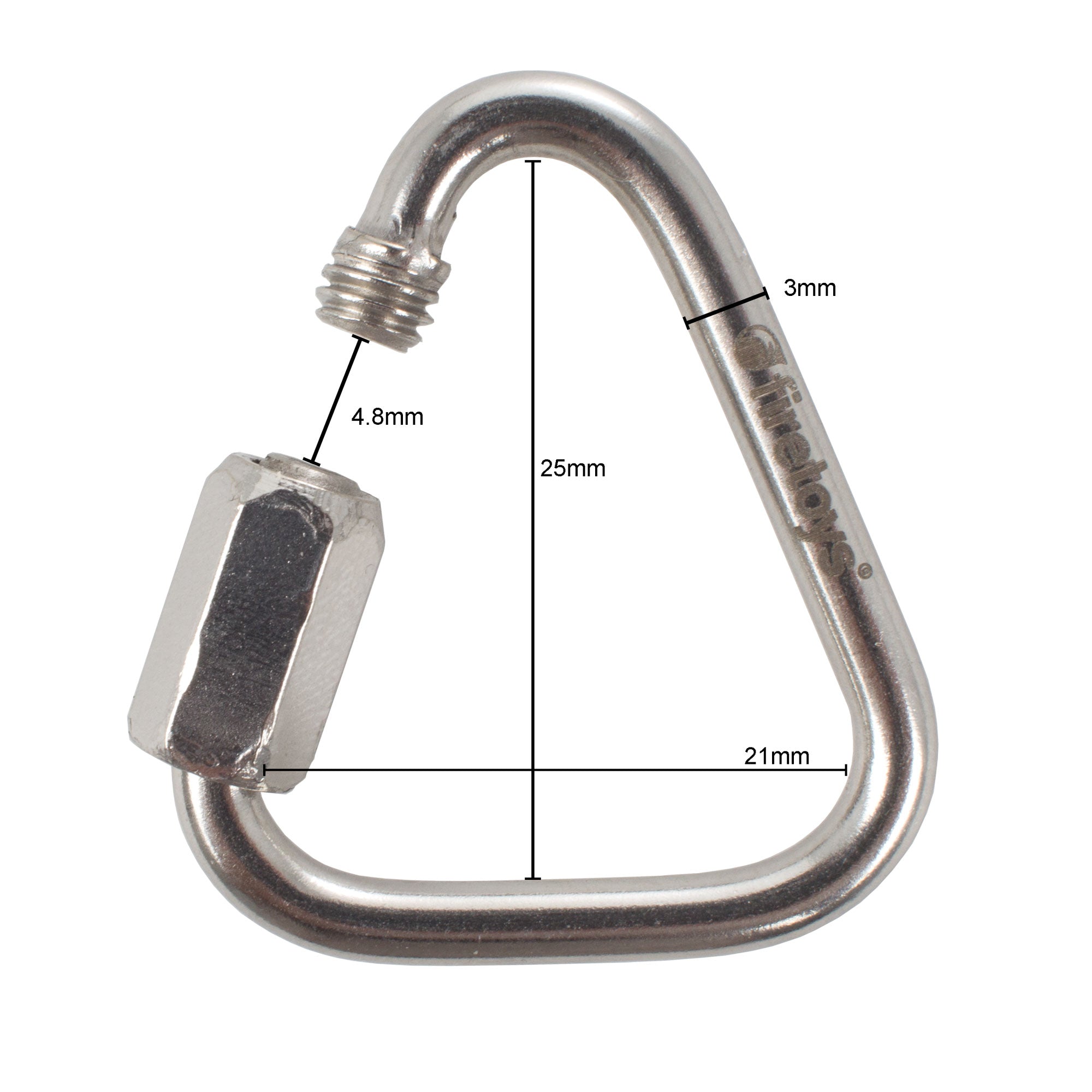 Triangular quick link with dimensions 